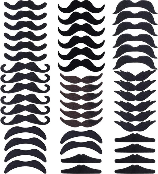 48 Zelfklevende Nep Snorren - Grappige Verkleedaccessoires voor Feesten - Voor Carnaval, Halloween & Partijen - Voor Volwassenen en Kinderen - Feestsnor - Zwart/Bruin