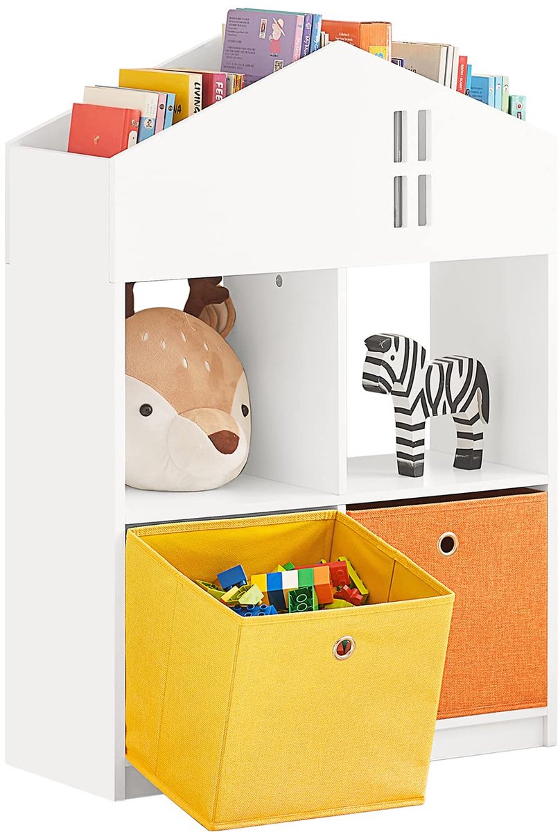Azomor® Kinderboekenkast met huisontwerp en opbergruimte voor speelgoed en boeken