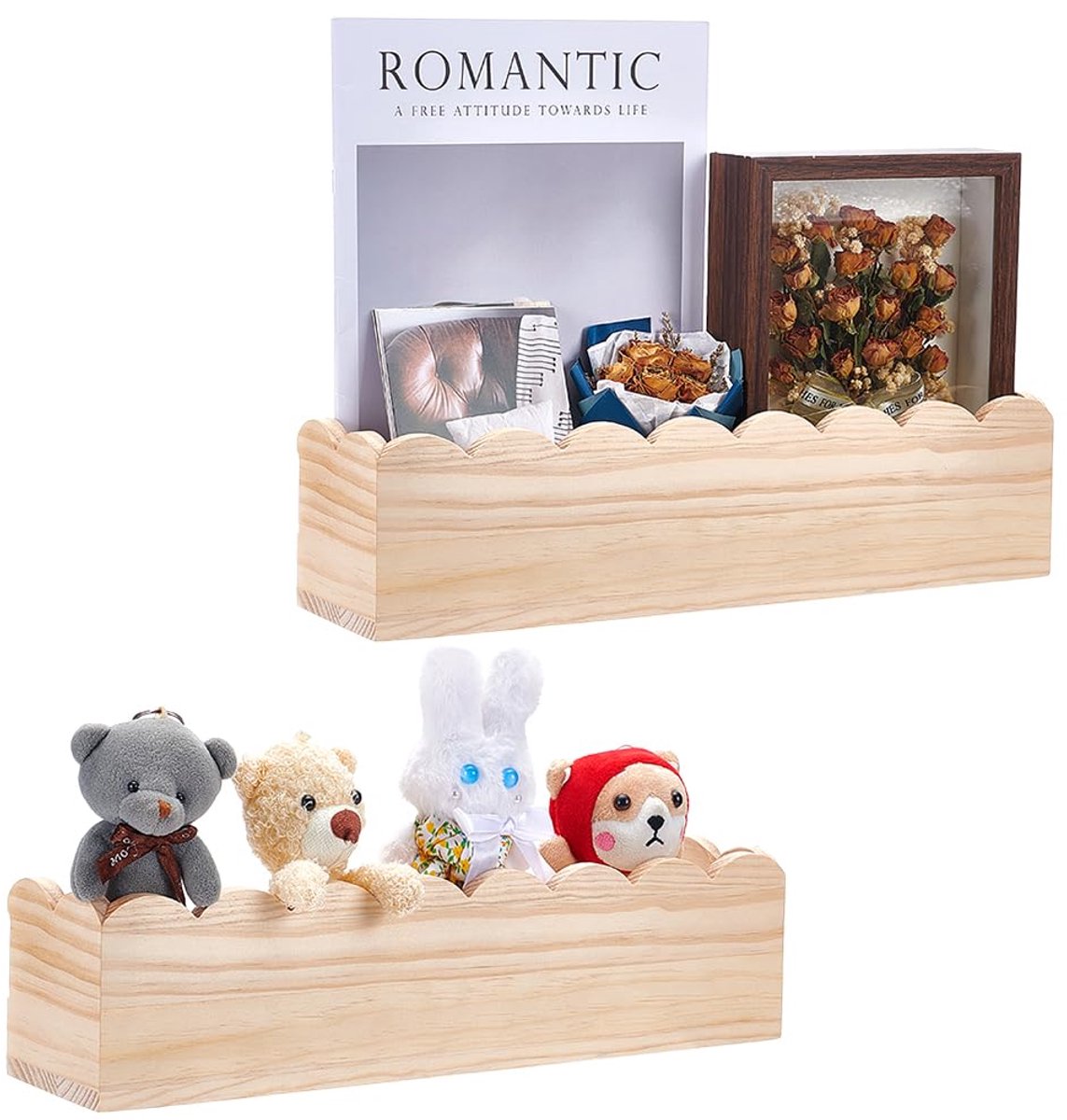 Azomor® Set van 2 Golvende Houten Wandrekken voor Kinderkamer en Woonkamer