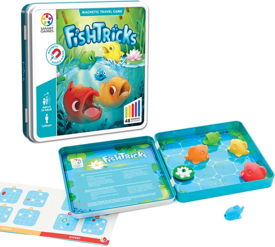 SmartGames Fish Tricks - Magnetisch Denkspel & Reispuzzel - 48 Opdrachten met Vissen - Educatief Solospel voor Kinderen en Volwassenen - Vanaf 7 Jaar