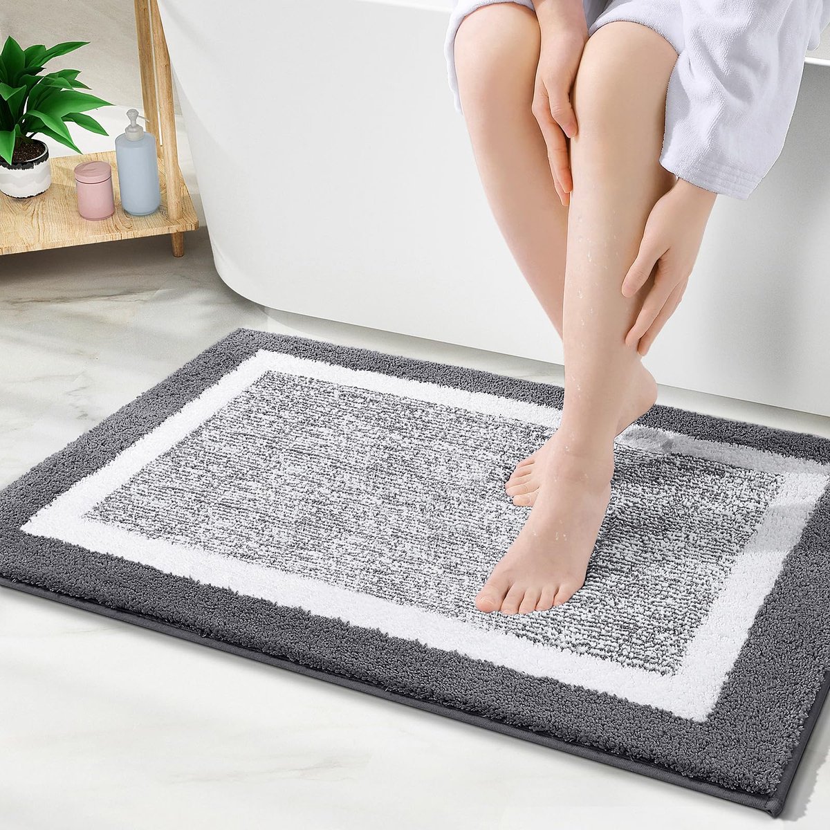 Azomor® Zachte en absorberende badmat met antislip voor badkamer in donkergrijs