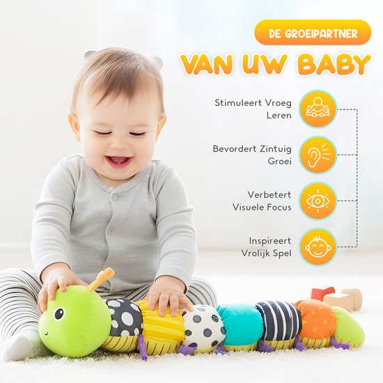 Bailanta® Baby Rups Knuffel - Muzikaal Sensorisch Speelgoed - Met Knisperpapier & Liniaal - Voor Tummy Time & Motoriekontwikkeling van Merkloos — afbeelding 3