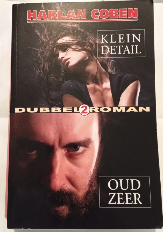 Boekomslag met bovenin de titel 'Klein Detail' en een vrouw met wapperend haar. Onderin de titel 'Oud Zeer' en een mannenhoofd met baard.
