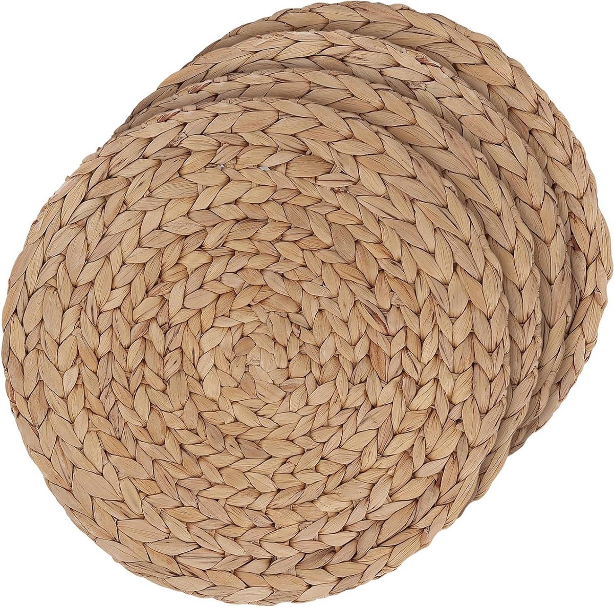 Image of 4 Pack Ronde Placemats van Waterhyacint - Handgevlochten en Hittebestendig - Voor Eettafel en Pannen