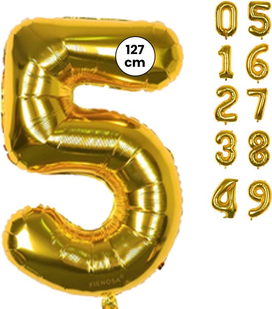 Fienosa Cijfer Ballonnen - Nummer 5 - Goud Kleur - 127 cm - XXL Groot - Helium Ballon - Verjaardag Ballon - Verjaardag Versiering - Leeftijd verjaardag - Verjaardagsballon - Verjaardag