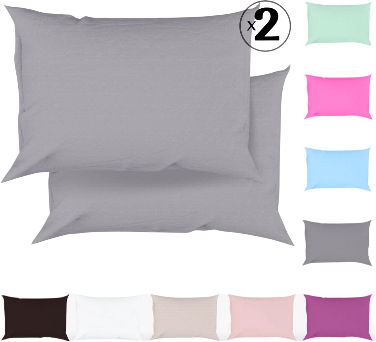 Tavas Kussenslopen 60 x 70 cm Set van 2 Antraciet Katoen 100% Hotelkwaliteit Kussensloop met rits