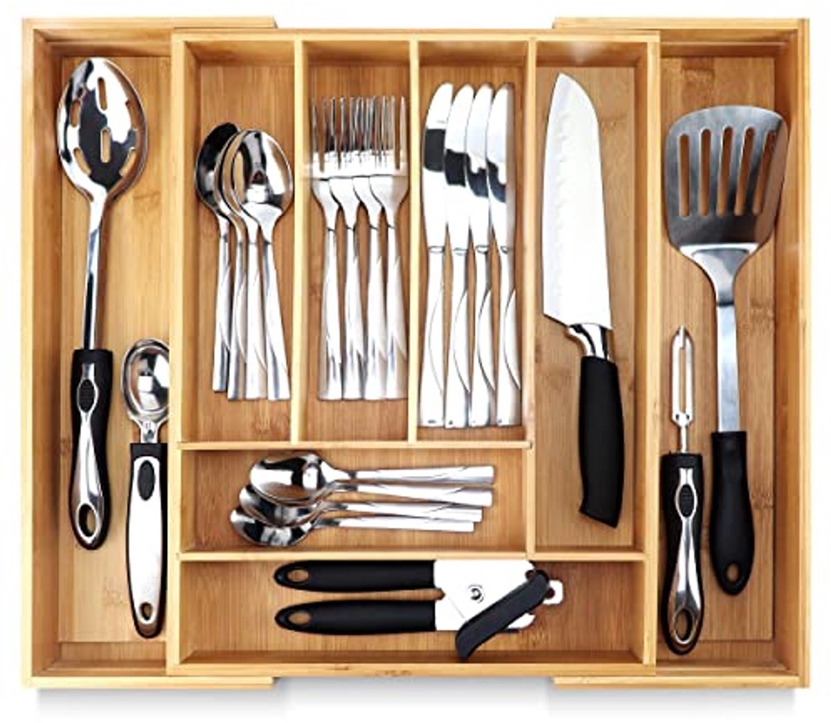 Bamboe Besteklade Organizer - Uitbreidbare Houten Divider voor Keukenlades met 8 Vakken