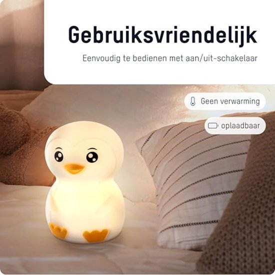 Nachtlampje voor kinderen, dimbaar dierenlampje in pinguïn design, oplaadbaar, kleurrijk sfeerlicht voor de kinderkamer — afbeelding 4