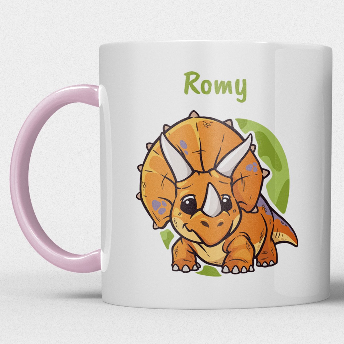 kindermok\kinderbeker | gepersonaliseerd met naam | met dino/dinosaurus | roze | Schattige illustraties