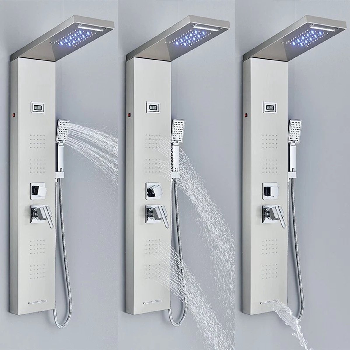 Led rvs douchepaneel met 5 functies , hoge druk, geïntegreerde massagejets, corrosiebestendig, LED verlicht, eenvoudig te reinigen jets