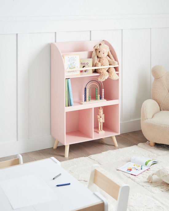 LILOET - Bibliothèque 3 étagères - Rose pastel - Bois