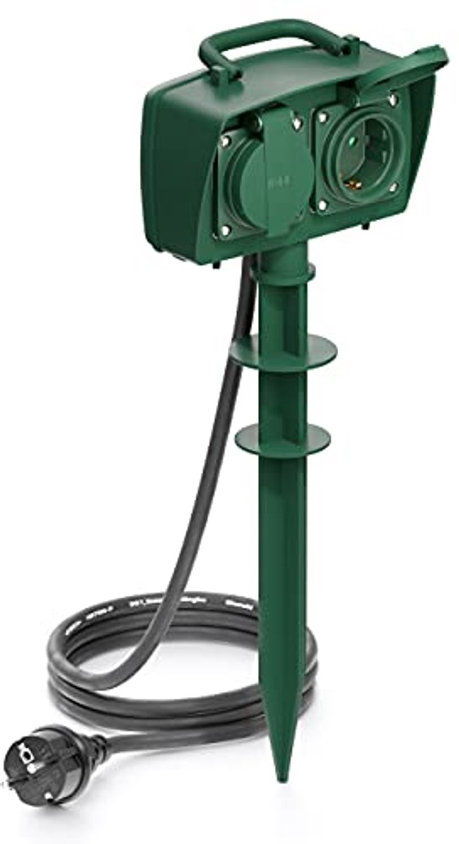 Outdoor Verlengdoos met Grondpen - 2-Voudige Waterdichte Contactdoos voor Tuin en Terras met 1,4m Kabel