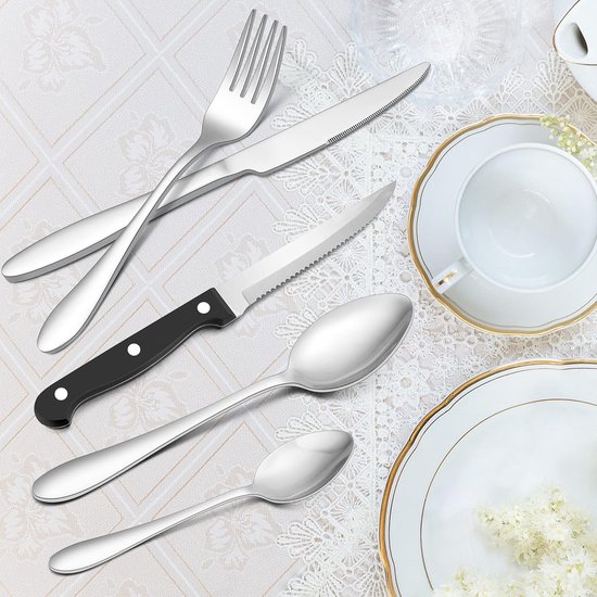 Joyfair Bestekset voor 6 personen, 36-delige roestvrijstalen bestekset met steakmes, elegant