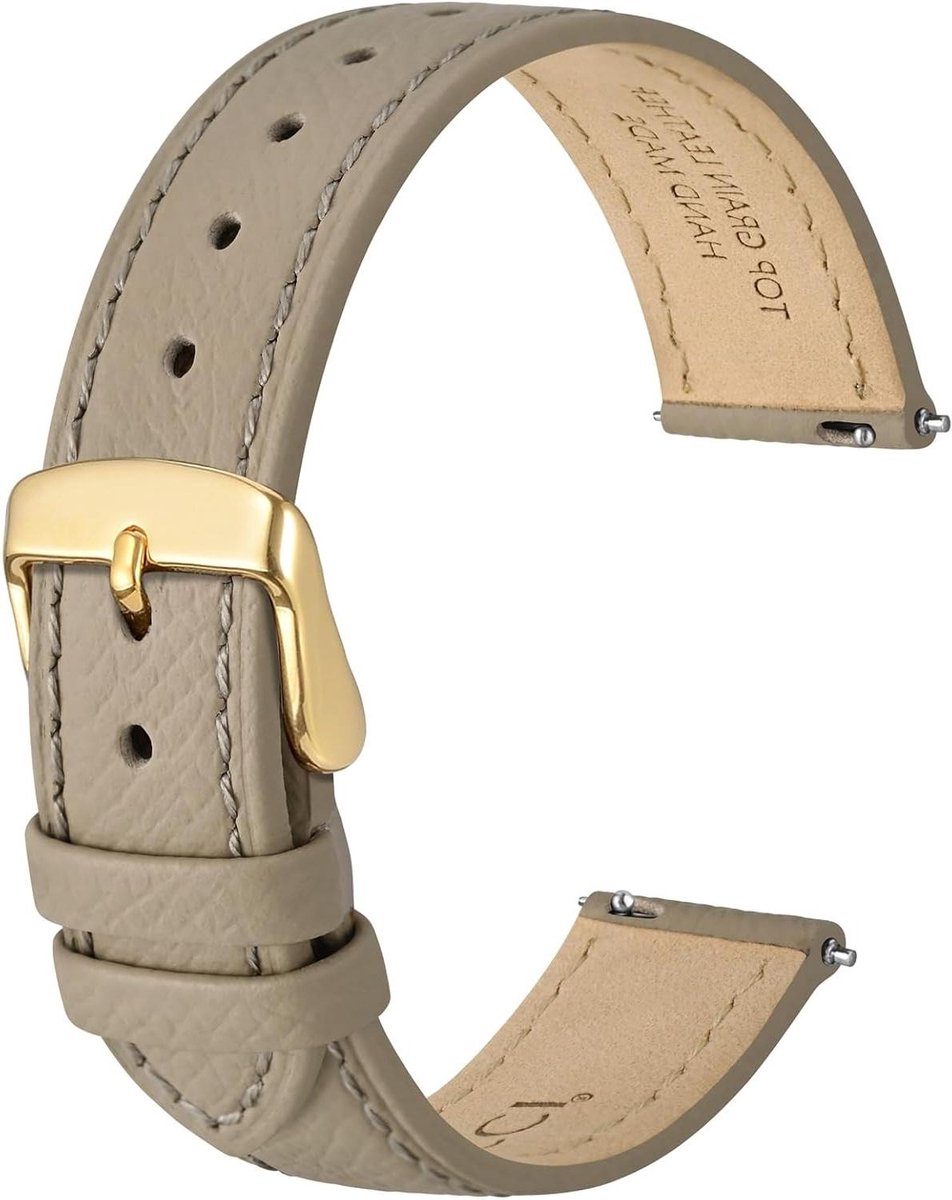 Horlogebandje van nerfleer met snelsluiting - Vervangende band voor dames en heren - Roestvrijstalen gesp - Bandbreedte 12, 14, 16, 18 of 20 mm