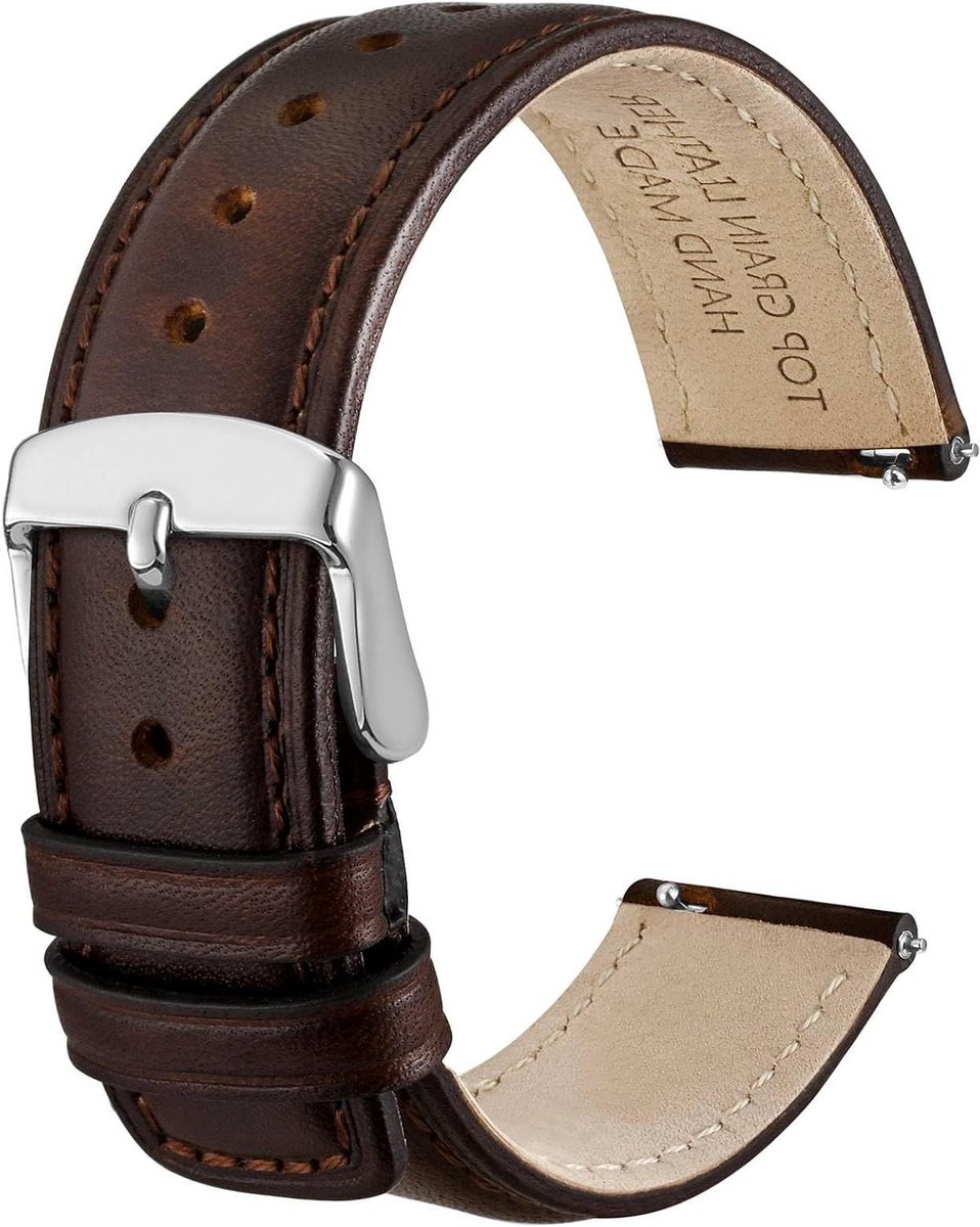 Quick Release horlogeband van echt leer met roestvrijstalen gesp - 18 mm 19 mm 20 mm 22 mm 24 mm breedte.