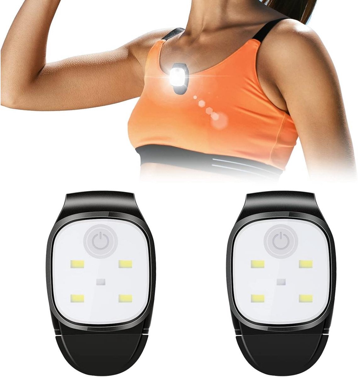 EXCITAT LED Clip-On Light - Hoofdlamp LED - Reflecterende Hoofdlamp - Nacht Clip-On Running Light - met 4 Lichtstanden - Geschikt voor Hardlopen, Joggen, Kamperen, Hiken, Bergbeklimmen - 2-Pack - Zwart