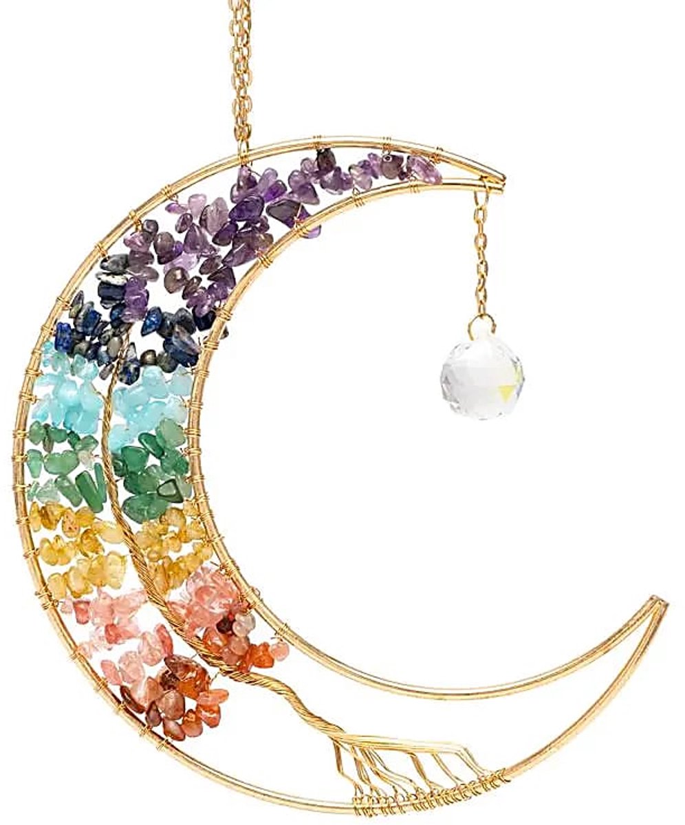 Phoenix Import Mani Bhadra Suncatcher maan, levensboom en chakra-stenen - ± 17 cm Multicolor