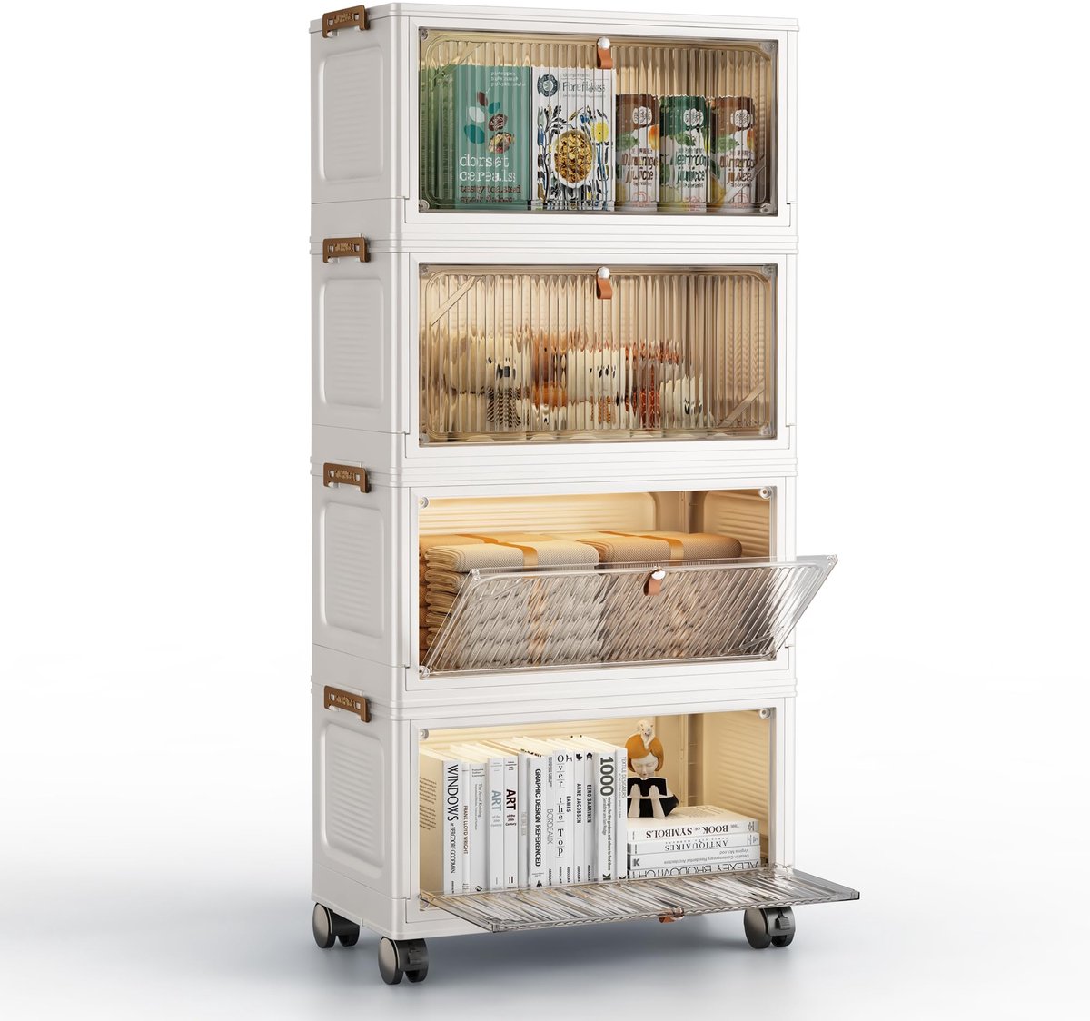 Azomor® Set van vier opvouwbare opbergdozen met deksel en wielen voor elke ruimte