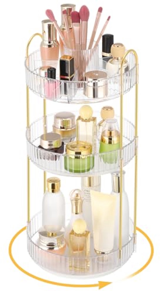 Draaibare Make-up Organizer - Multifunctionele Cosmetica-organizer met Grote Capaciteit voor Badkamer en Slaapkamer (3 Lagen, Transparant)