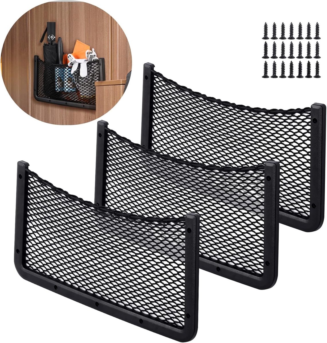 Image of 3 stuks - Auto-opbergnetorganizer - 40 x 20 cm - Multifunctionele auto-opbergtas - voor keukengerei, campers, boten en huizen