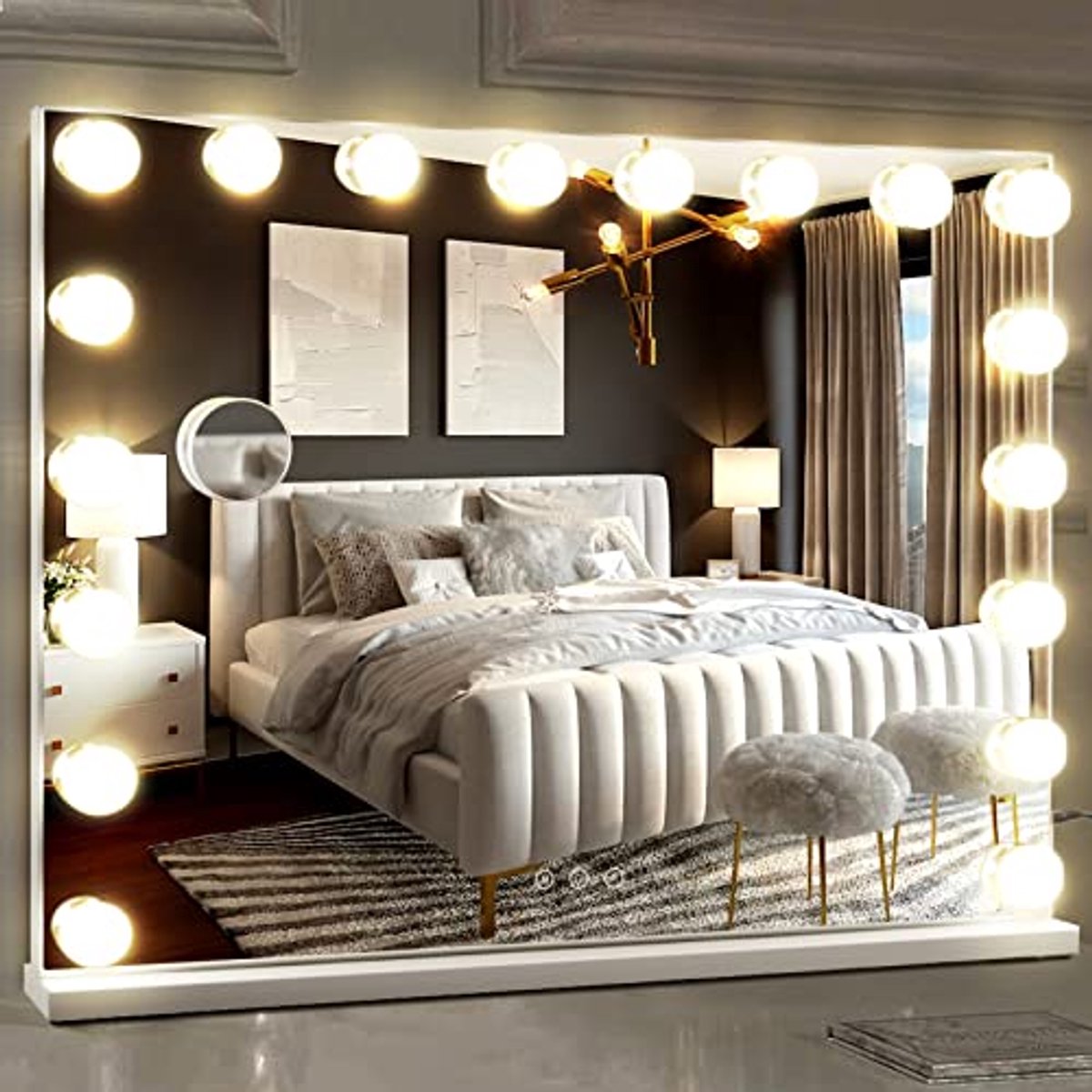 Hollywood make-upspiegel met 18 LED-lampen – Grote Verlichte Make-upspiegel Dimbaar met 3 Verlichtingsmodi en USB-oplader