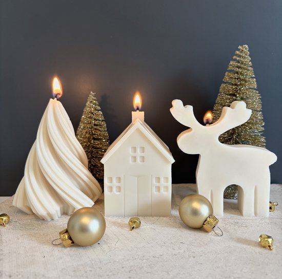 MinaCasa - Christmas Bundle kaarsenset - wit - 3 delig - Christmas tree - Winter - Kerstpakket - Cadeau - Decoratie - Candles