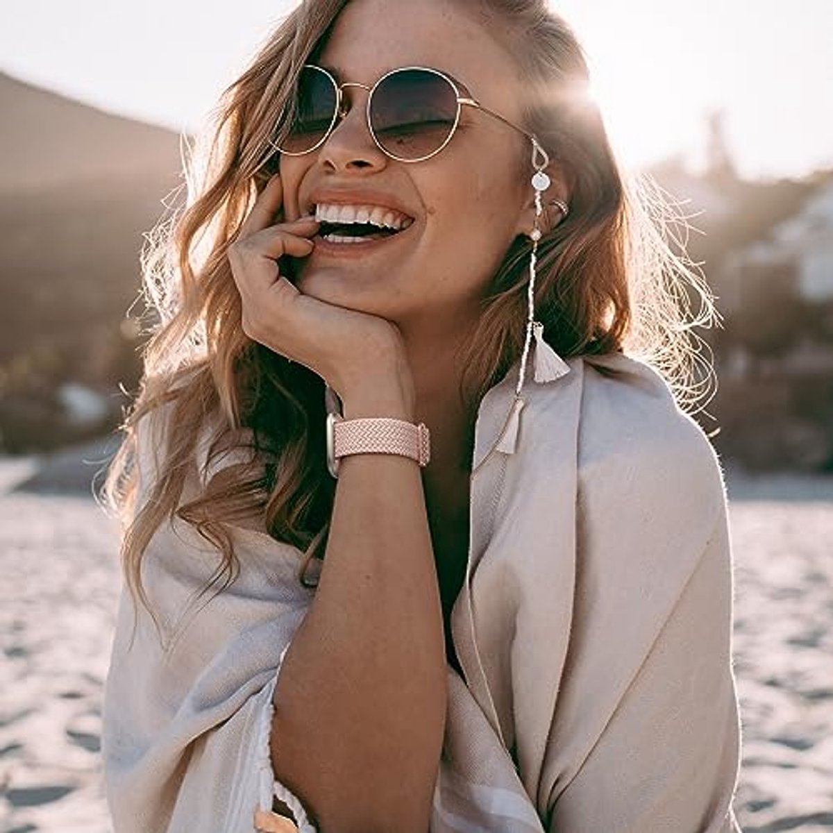Zachte nylon armbanden voor Fitbit Versa en Sense - 3 stuks verstelbare sportarmbanden voor dames en heren