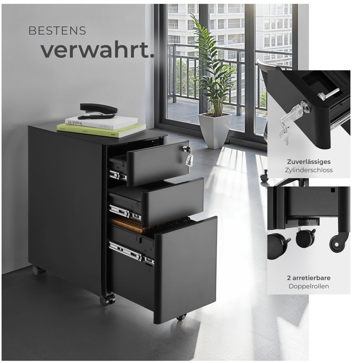 tectake® - Metalen archiefkast op wielen - Afsluitbare ladekast met lades - Rolcontainer - Organizer - Trolleykast afsluitbaar - (BxDxH): ca. 30 x 50 x 59,5 cm - wit tectake® - Metalen archiefkast op wielen - Afsluitbare ladekast met lades - Rolcontainer - Organizer - Trolleykast afsluitbaar - (BxDxH): ca. 30 x 50 x 59,5 cm - wit