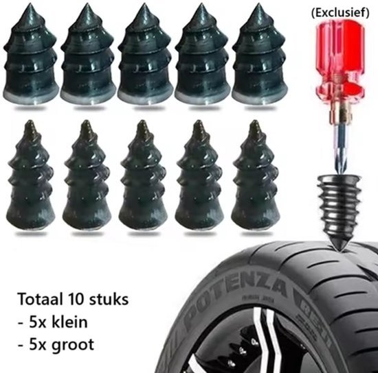 TLVX 10 stuks Rubberen Banden Reparatie Schroeven – Leeglopende Autoband repareren na spijker of schroef – Tire Film Nails – Auto – Motor – Scooter – Step – Fatbike Band reparatie nagel kit