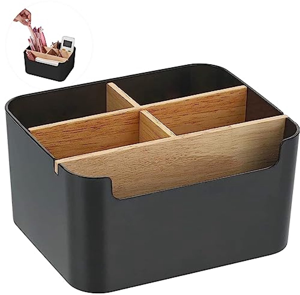 Houten bureau-organizer met 5 vakken voor pennen en kleine voorwerpen