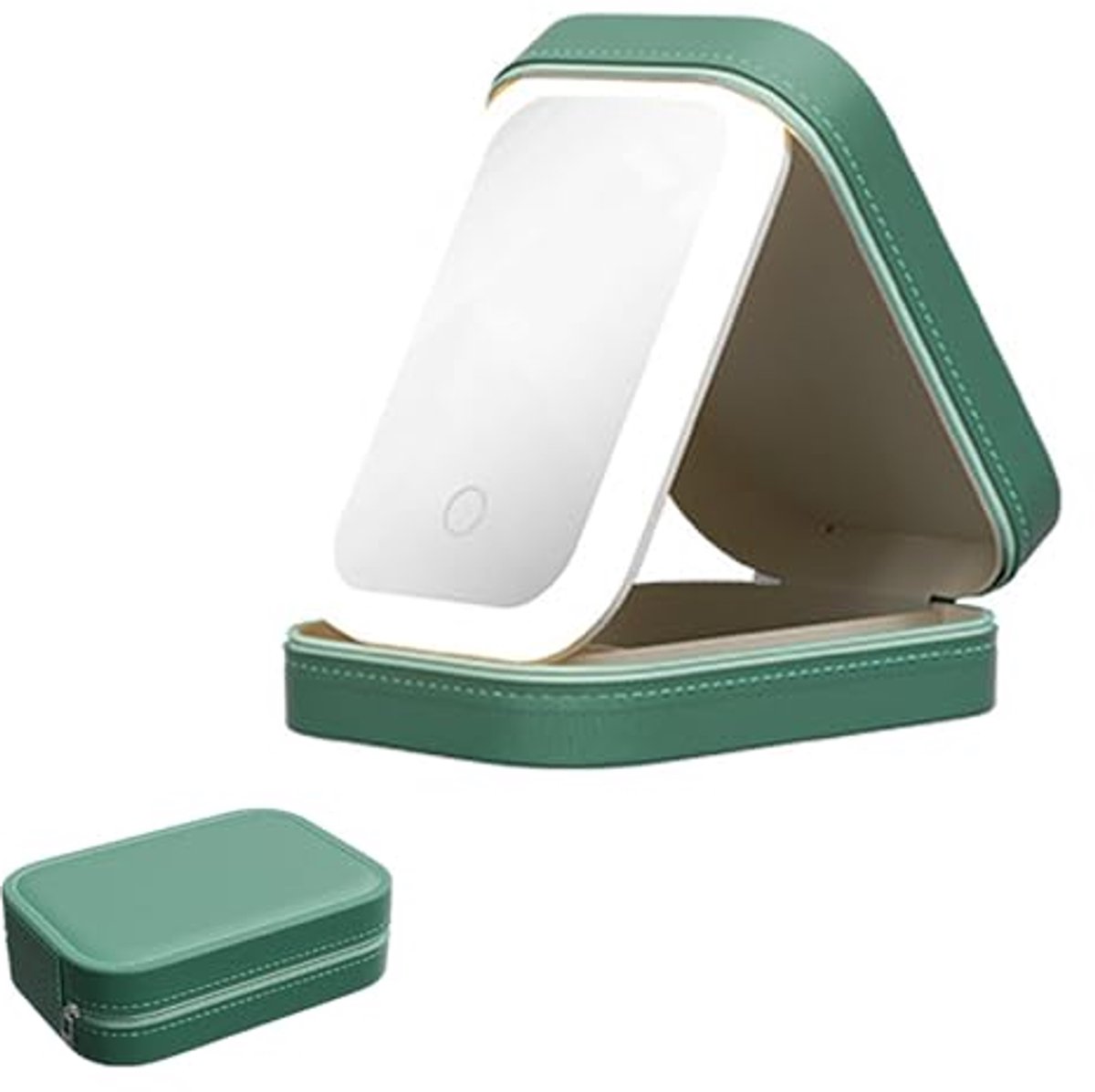 Make-upspiegel met LED-verlichting en opbergruimte