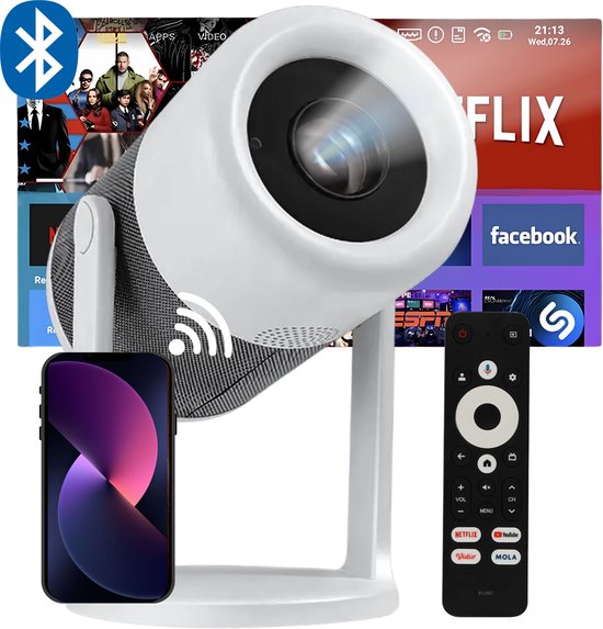 MONRIY® Beamer X6 Pro - All-in Smart TV Projector - Mini beamer - 1920x1080P Full HD - 4K Ondersteuning - Voor iOS en Android - Home Cinema - Wit