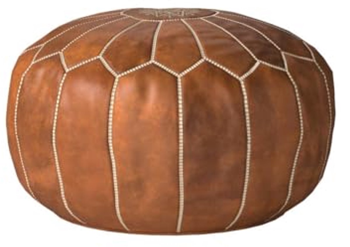 Handgemaakt leren pouf - Multifunctionele ronde ottoman voor elke interieurstijl - Cognac bruin