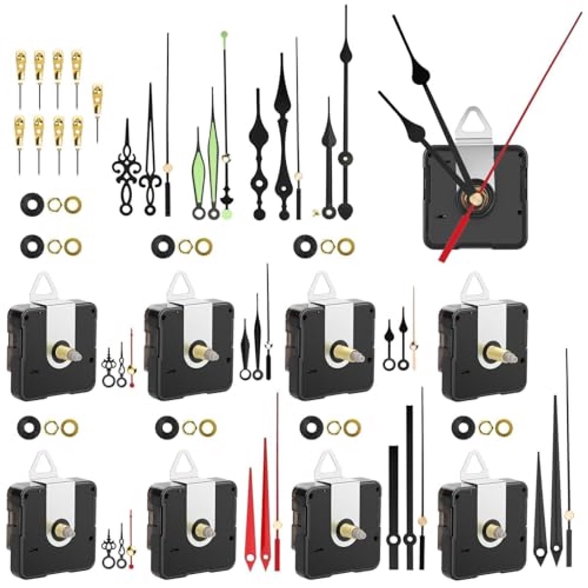 Kwarts Klockmechanisme voor Wandklok - 9 Stuks Stil Batterijmechanismen met 12 Decoratieve Wijzers voor DIY projecten