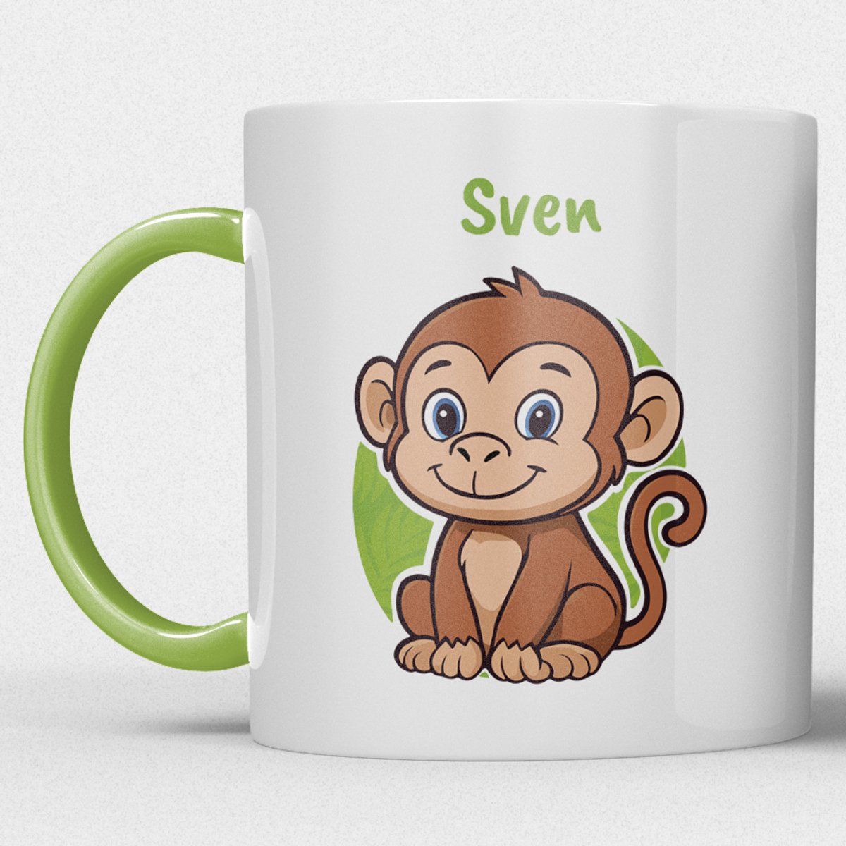 kindermok\kinderbeker | gepersonaliseerd met naam | met aap | Groen | Schattige illustraties
