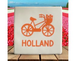 Hip Tegeltje met afbeelding-Holland fiets-Wit-Afbeelding-Cadeau-Geschenk-Gift-Kado-Emigratie-Zomaar