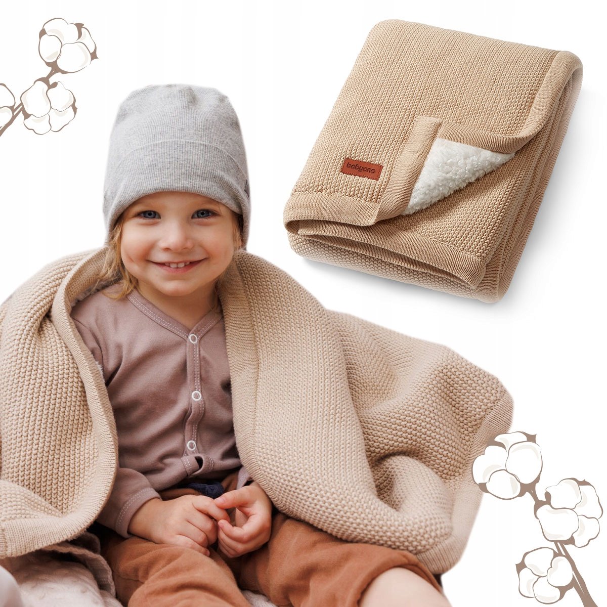 Babyono Omslagdoek met Sherpa Voering - Beige, 75x100cm