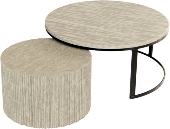 Table basse Iki opulente - Style Japandi - 80 x 43 cm et 60 x 38 cm - Look travertin - Table au Design minimaliste Luxe - Incontournable pour le salon - Set de 2
