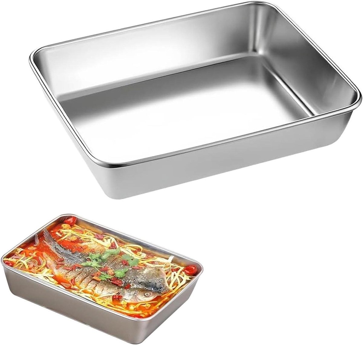 Kleine ovenschaal van roestvrij staal 26 x 20 x 5 cm - Rechthoekig - Diepe bakplaat voor schnitzels, vlees, vis, cake.