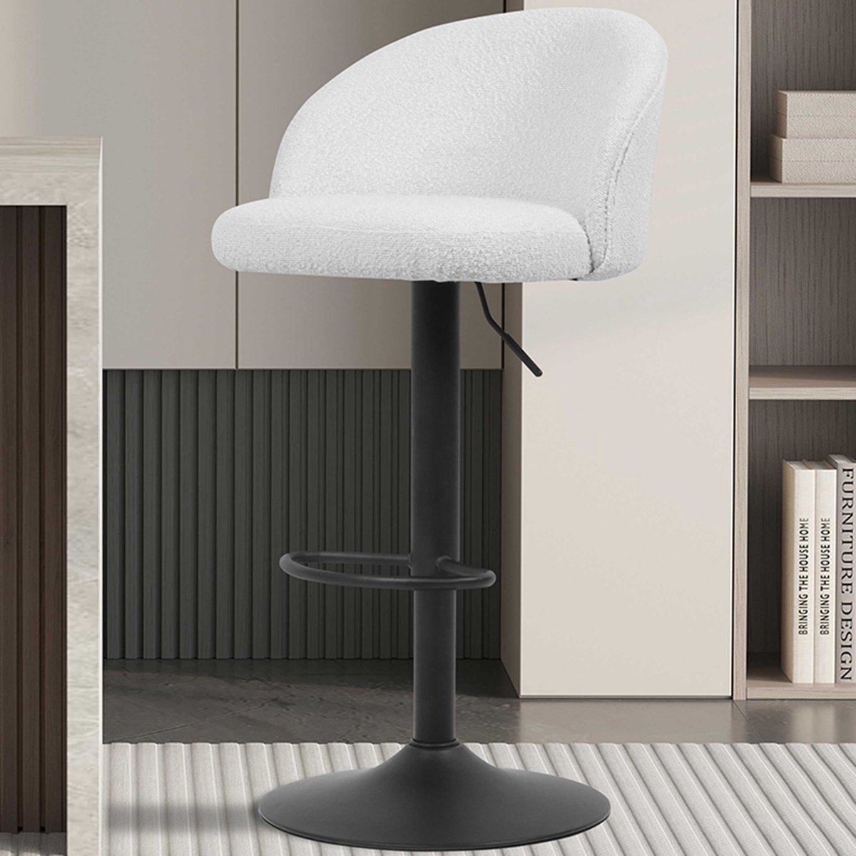 Rousseau Barstoel Arda Wit – Rousseau – Verstelbare Zithoogte 63-84 cm – Bouclé – Draaibaar