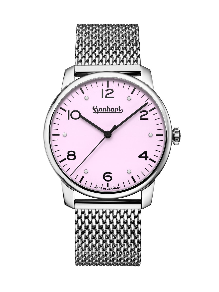 Hanhart horloge Silva rosé - rose - milanese zilverkleurige band - 38,5 mm diameter