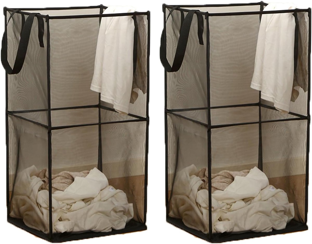 2 Stuks Opvouwbare wasmand met handgrepen, mesh, pop-up opvouwbare wasmand, opbergmand voor thuis, organizer, slaapkamer, reizen