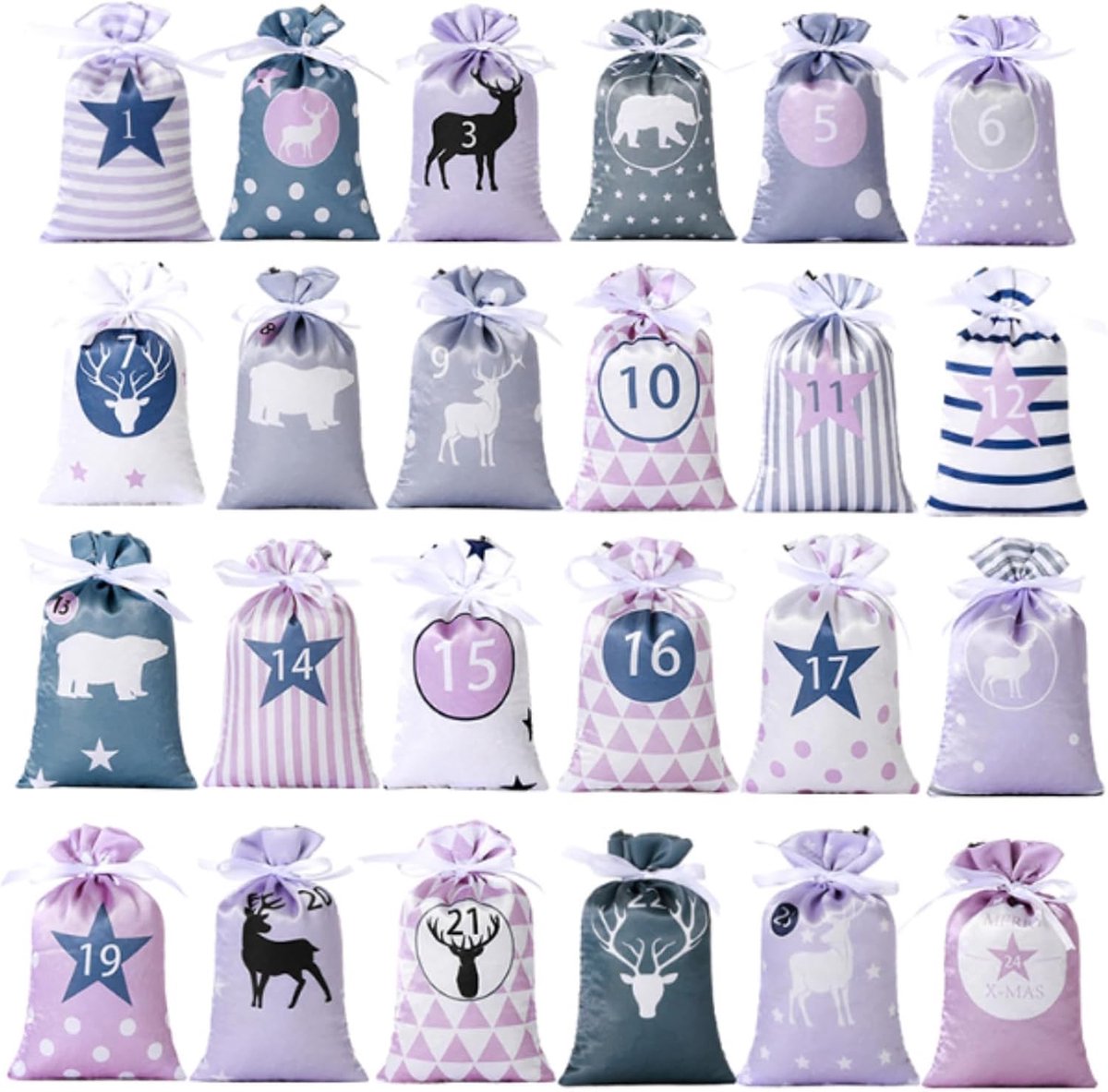 24 stuks Kerstadvankalender Zakjes - 24 Dagen Hangende Advantkalenders Snoepzakjes - Kerstboom Hangende Zakken DIY Kerstmis Aftellen Kerstdecoratie voor Muur Thuis Kantoor Feestdagen Versiering
