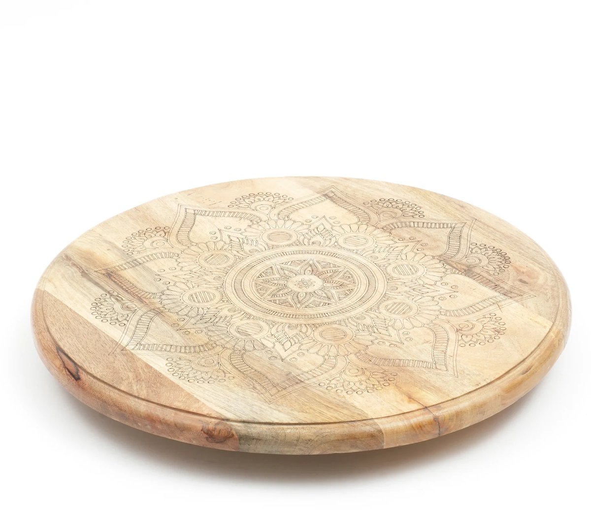 Handcrafted Golden Mandala Wooden Rotating Lazy Susan Serving Tray - Decorative Dining Table Centrepiece