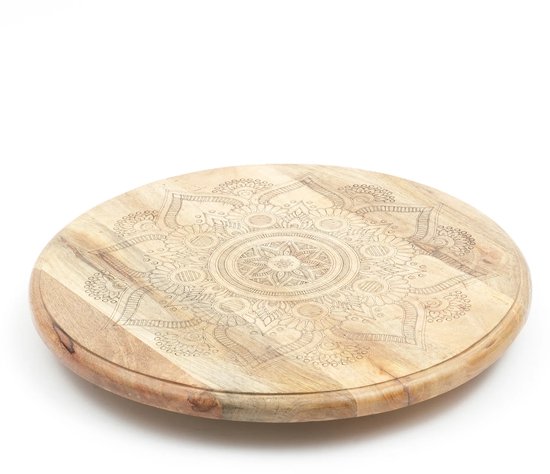 Plateau tournant en bois Handgemaakt ExpoBazaar - Plateau de service Mandala doré - Plateau décoratif