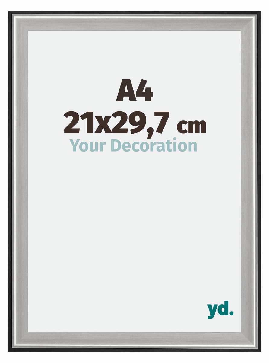 yd. Your Decoration - Fotolijst A4 21x 29,7 cm - Hout - Zwart Zilver Gepolijst - Birmingham