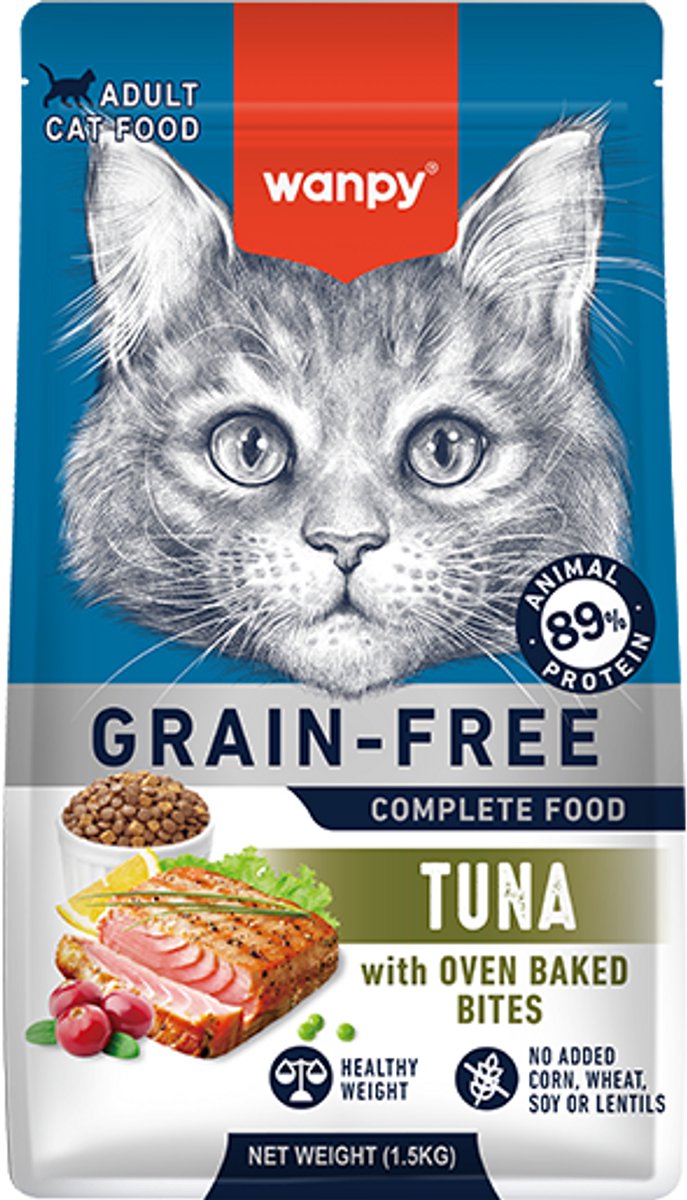 Wanpy - Kattenvoer - Droogvoer - Tonijn - Gezond gewicht - 500 gram - Graanvrij