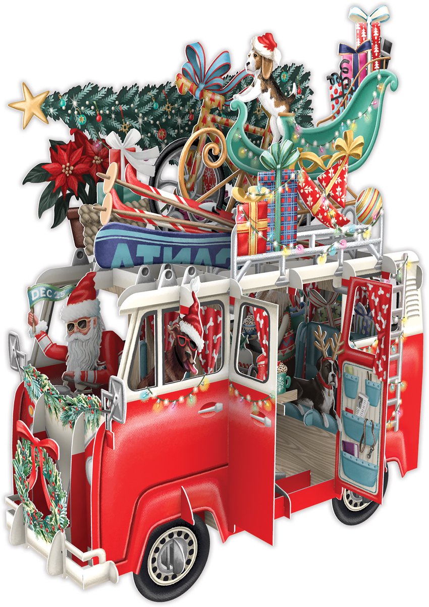 3D Wenskaart Christmas Camper – Luxe Laser Cut Kerstkaart met Envelop