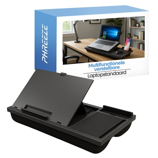 Phreeze Laptopkussen - Kussen pour ordinateur portable sur les genoux (15 pouces) - Support d'ordinateur portable réglable - Plateau pour ordinateur portable avec kussen & Surface de souris - Noir