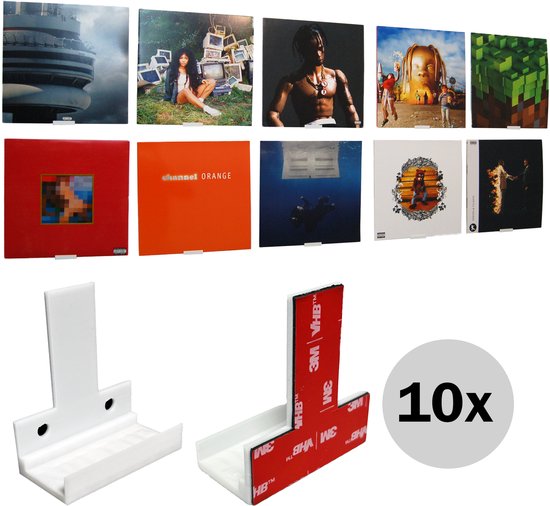 Nillie LP houder aan de muur - 10 stuks - Wit - Plakkende LP houder - Vinyl houder - CD houder - Fotolijstplank - LP opbergsysteem - Platen houder - Eenvoudige installatie
